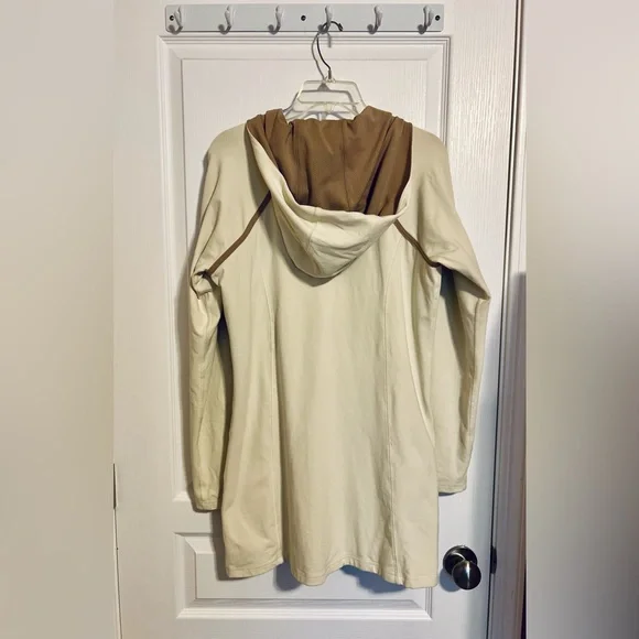 Athleta Women's Cream and Brown Full Zip Sweatshirt Jacket with Hood - Picture 3 of 10